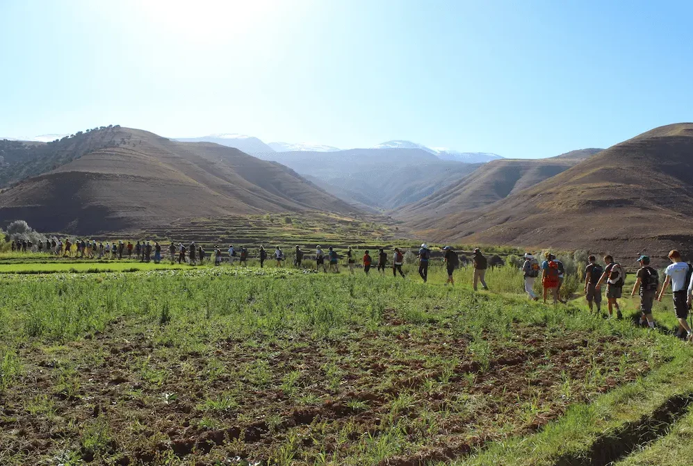 Groupe de randonnée d’un comité d’entreprise dans les champs de la Vallée Heureuse