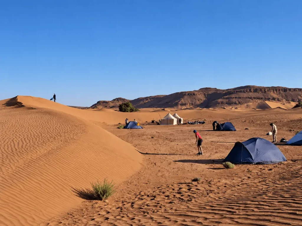 Desert bivouac beside the Tidri dunes in the Draa Valley